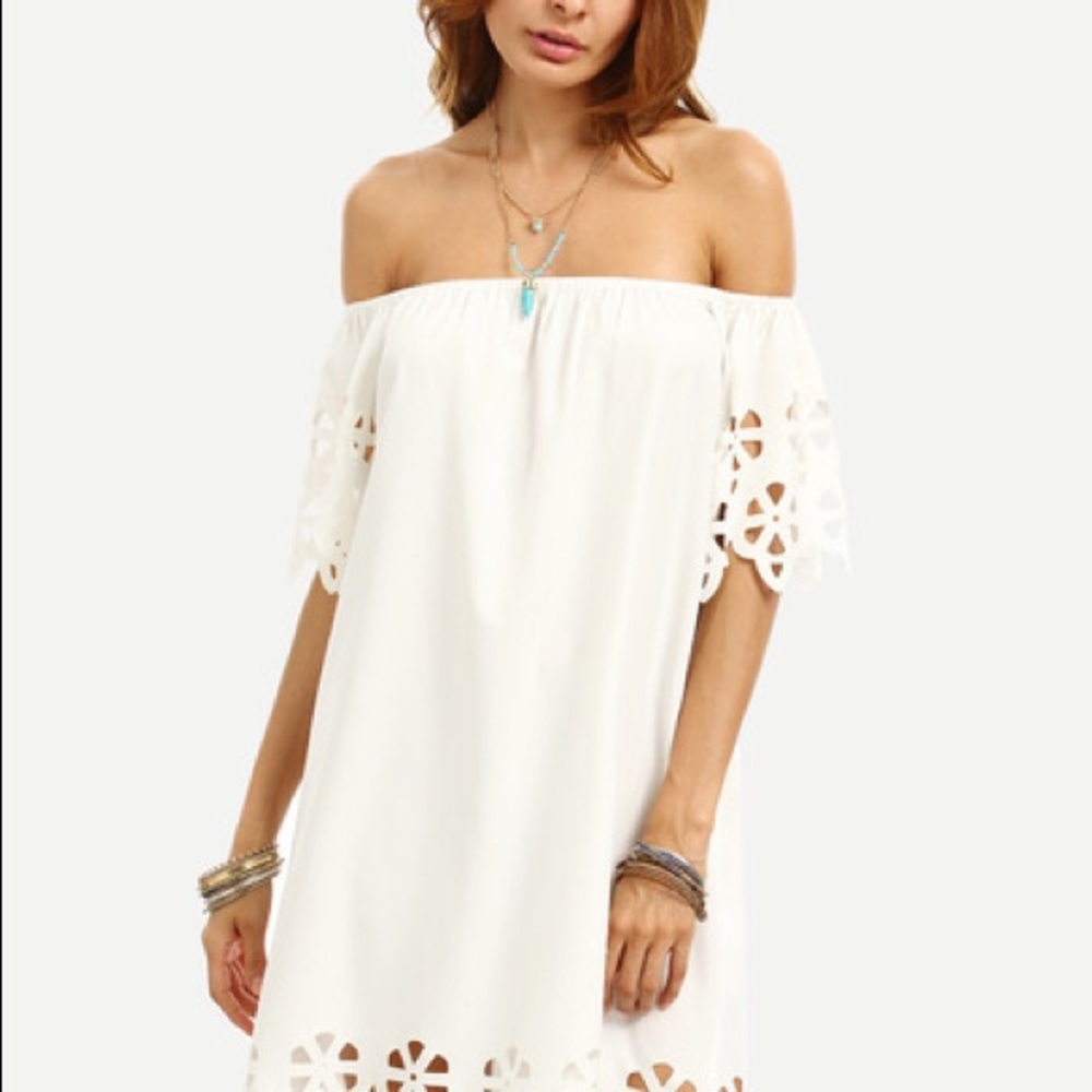 LAST! WHITE Cutout Off The Shoulder Shift Dress - Picture 2 of 7